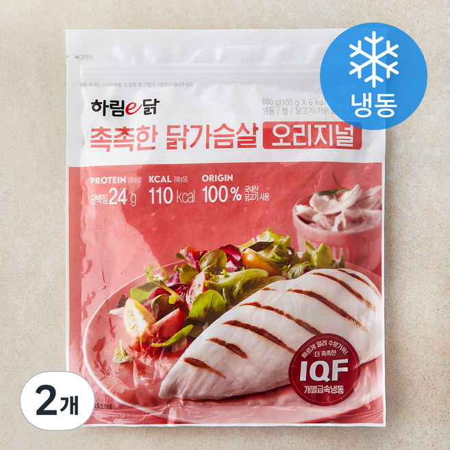 하림e닭 촉촉한 닭가슴살 오리지널 (냉동), 100g, 6개입, 2개