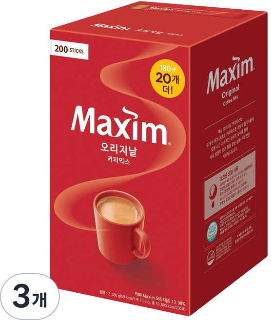 맥심 오리지날 커피믹스, 11.8g, 200개입, 3개