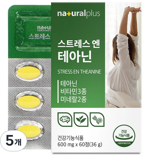 내츄럴플러스 스트레스 앤 테아닌 36g, 60정, 5개 - 쿠팡