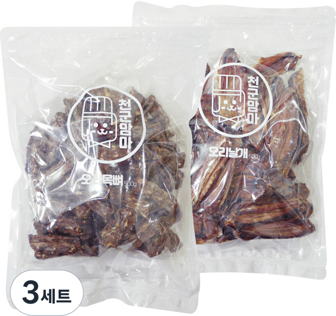 천군맘마 강아지 간식, 혼합맛(오리목뼈/오리날개), 1kg, 3세트