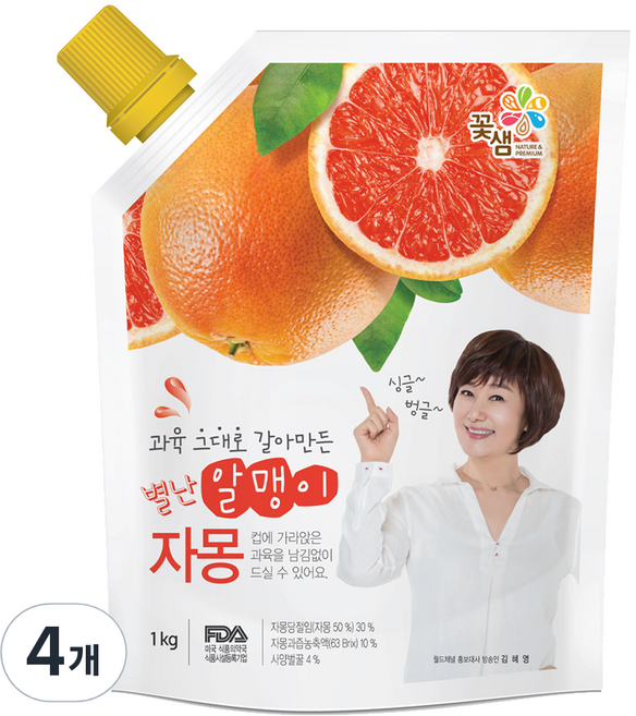 꽃샘식품 별난 알맹이 자몽차, 1kg, 4개