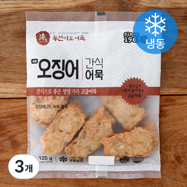 부산미도어묵 오징어 간식어묵 (냉동), 125g, 3개