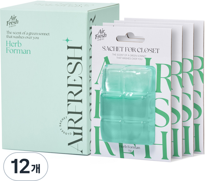 에어후레쉬 샤쉐 옷장 걸이형 방향제 허브 포맨, 32g, 12개, 허브포맨향