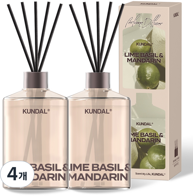 쿤달 퍼퓸 디퓨저 선물세트, 라임바질앤만다린, 500ml, 4개