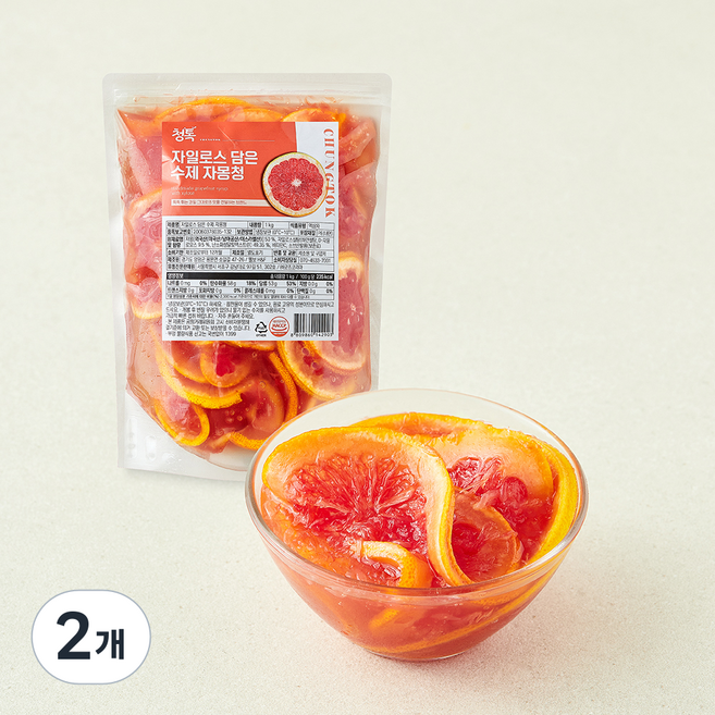 청톡 자일로스 담은 수제 자몽청, 1kg, 2개