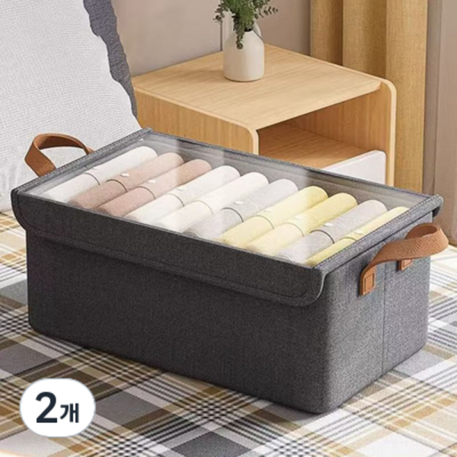 타이탄 이불보관 패브릭 리빙박스, 덮개 버전회색, 2개