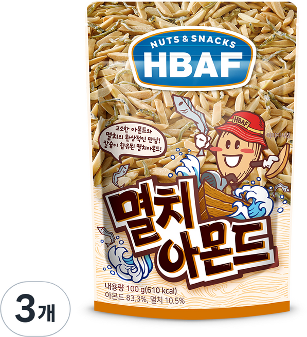 HBAF 바프 멸치 아몬드, 100g, 3개