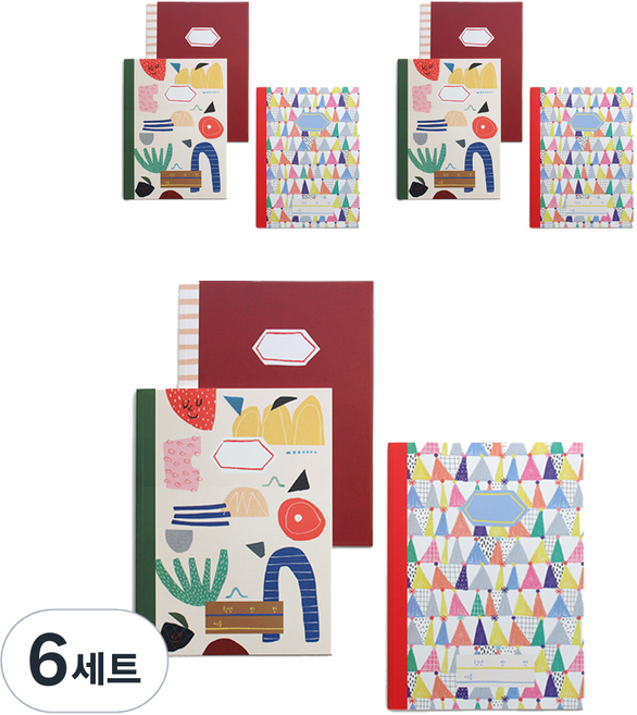 헬로우모리스 노트 3종 세트 꼬깔 10칸 + 태양 알림장 + 텃밭 그림일기장 19 x 26 cm, 혼합색상, 6세트