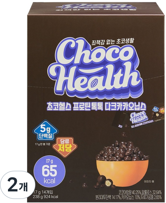 초코헬스 프로틴톡톡 다크카카오닙스 14p, 238g, 2개