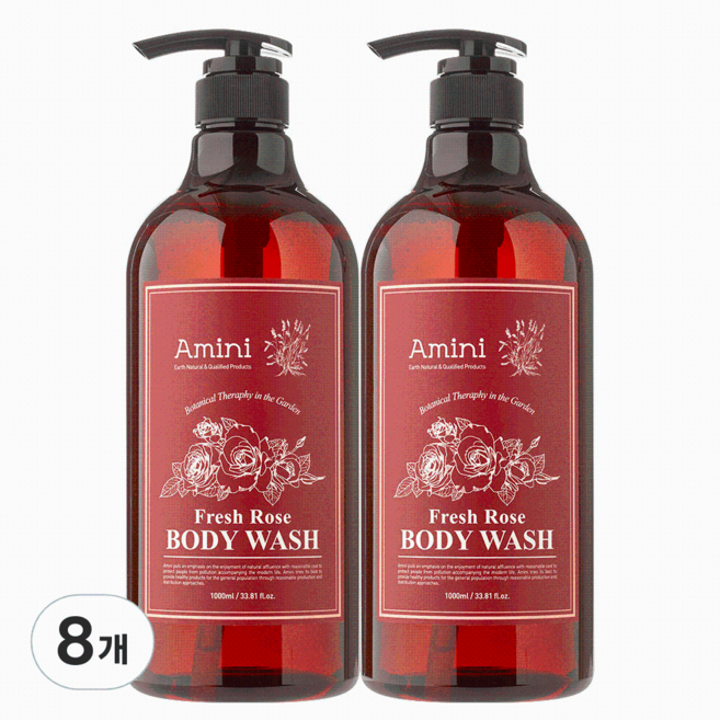 아미니 플라워테라피 바디워시 프레쉬로즈, 8개, 1L