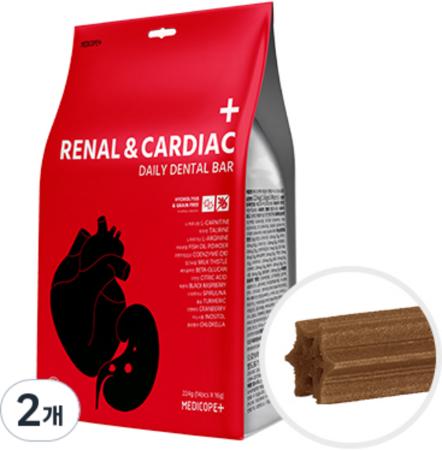 메디코펫 데일리 덴탈 바 심장 앤 신장 강아지 간식, 가수분해 연어, 224g, 2개