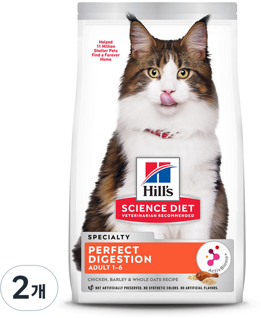 힐스사이언스다이어트 어덜트 고양이 퍼펙트 다이제스천 기능성 사료, 닭, 1.6kg, 2개