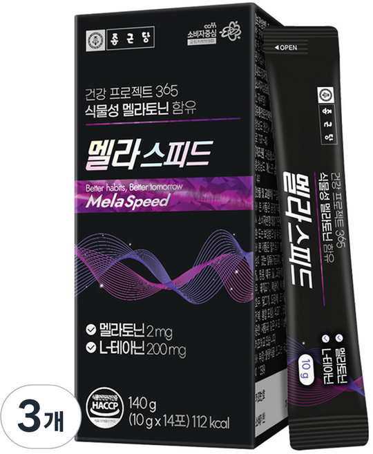 종근당 건강프로젝트 365 식물성 멜라토닌 함유 멜라스피드 14p, 140g, 3개