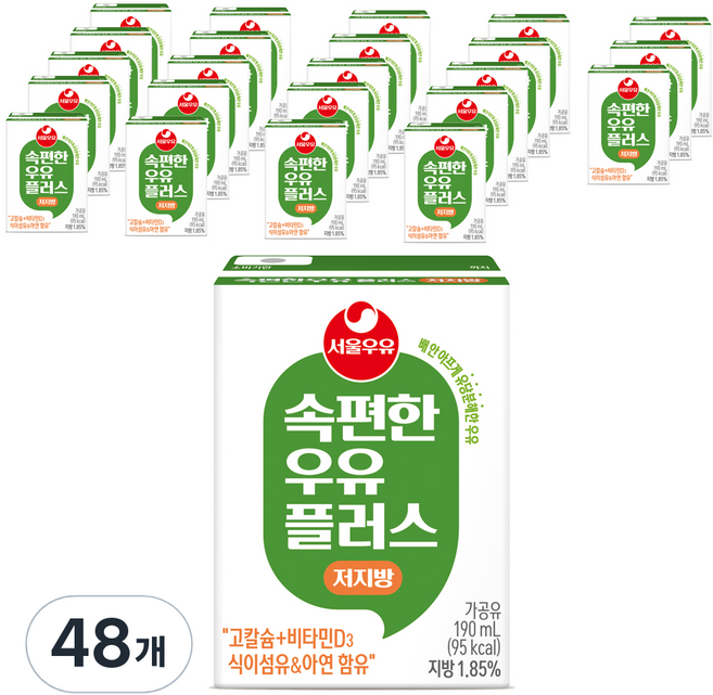 속편한 저지방 우유 플러스, 190ml, 48개