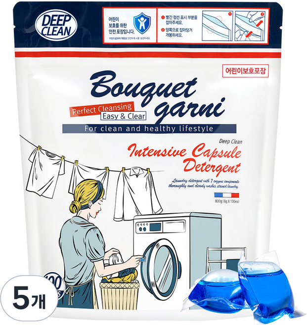부케가르니 딥 클린 초고농축 캡슐 세제, 100개입, 5개