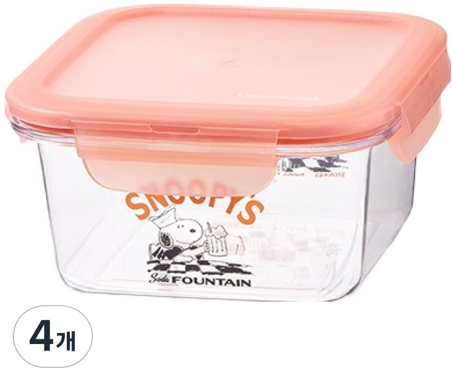 LocknLock 樂扣樂扣 桌上型史努比正方形密封容器, 4個, 580ml