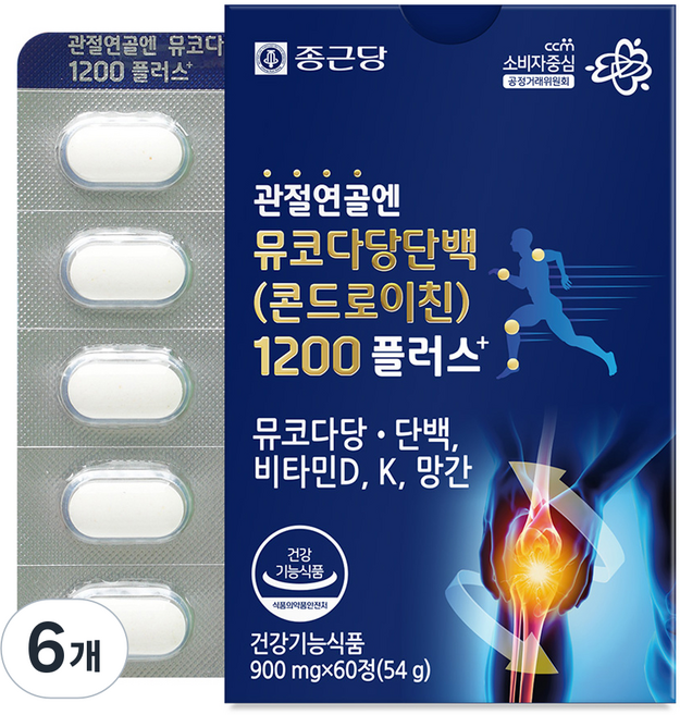종근당 정품 관절연골엔 뮤코다당단백 콘드로이친 1200 플러스, 60정, 6개
