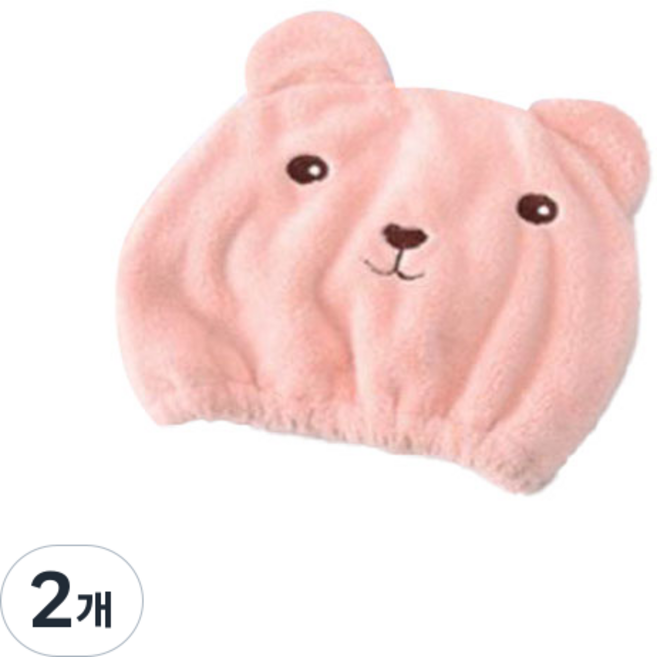 극세사 곰돌이 드라이 헤어 세안모자 22 × 20 cm, Pink, 2개