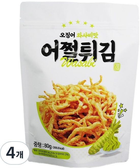 炸魷魚絲 山葵風味, 4包, 80g