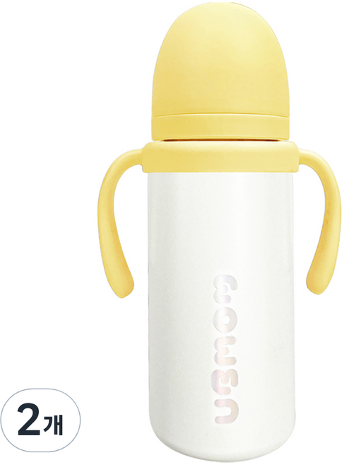 유비맘 유아용 시그니처 보온보냉 스테인리스 빨대컵, 330ml, 2개, 바나나