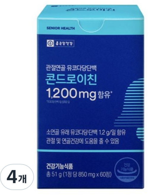 종근당건강 관절연골 뮤코다당단백 콘드로이친 1200mg, 60정, 4개