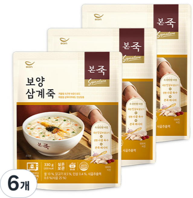 본죽 보양삼계죽, 330g, 6개