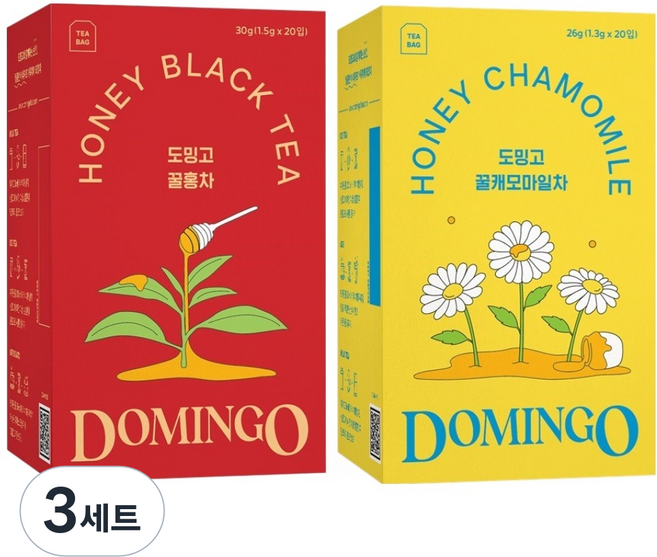 도밍고 꿀홍차 1.5g x 20p + 꿀캐모마일 1.3g x 20p 세트, 꿀홍차 + 꿀캐모마일차, 3세트