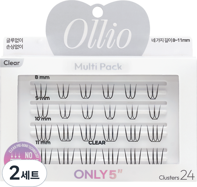 Ollio 노글루 속눈썹 세트 멀티팩 클리어 세트, 2개