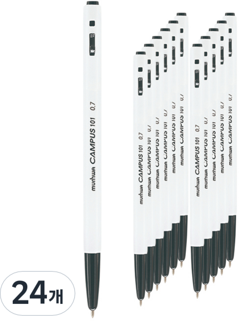 문화연필 캠퍼스101 볼펜 0.7mm, 검정, 24개