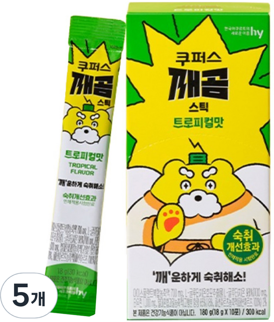 GGAEGOM 韓國養樂多ETC酵母Coppers棒 熱帶口味 酒後救星劑 10條, 5個, 180g