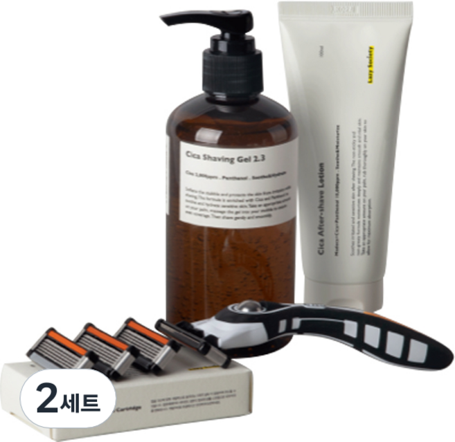 레이지소사이어티 5중날 면도기 선물 4종 세트, 2세트, 면도핸들 + 5중날4p + 시카쉐이빙젤 + 시카에프터쉐이브로션