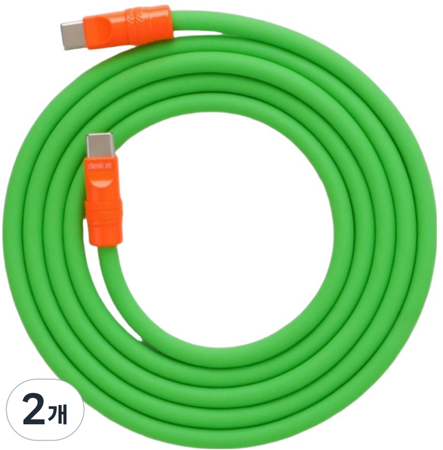 데스켓 실리콘 초고속 100W C to C 타입 충전 케이블, 망고그린, 2개, 150cm