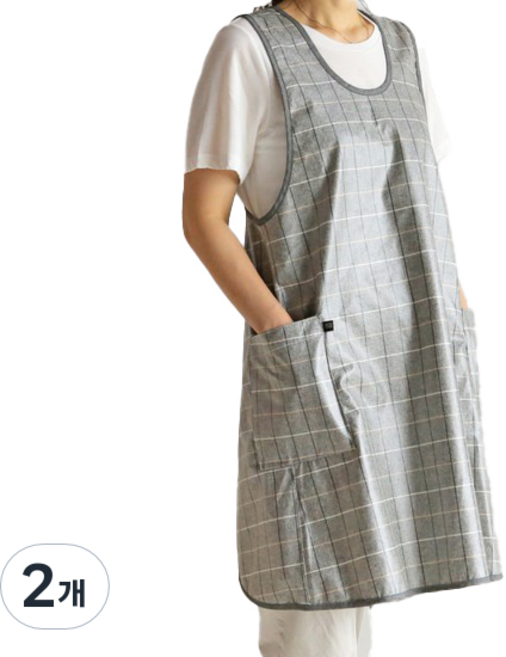 데코토닉 코지 윈도우 체크 방수 앞치마, 그레이, 2개