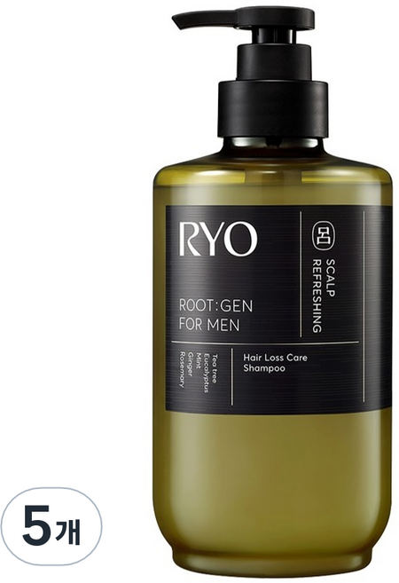 려 루트젠 탈모 샴푸 약산성 단백질 비건 두피 남성 티트리 앤 유칼립투스향, 515ml, 5개