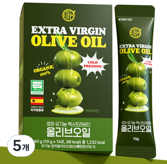 LOHA 유기농 엑스트라버진 올리브오일 14p, 140g, 5개