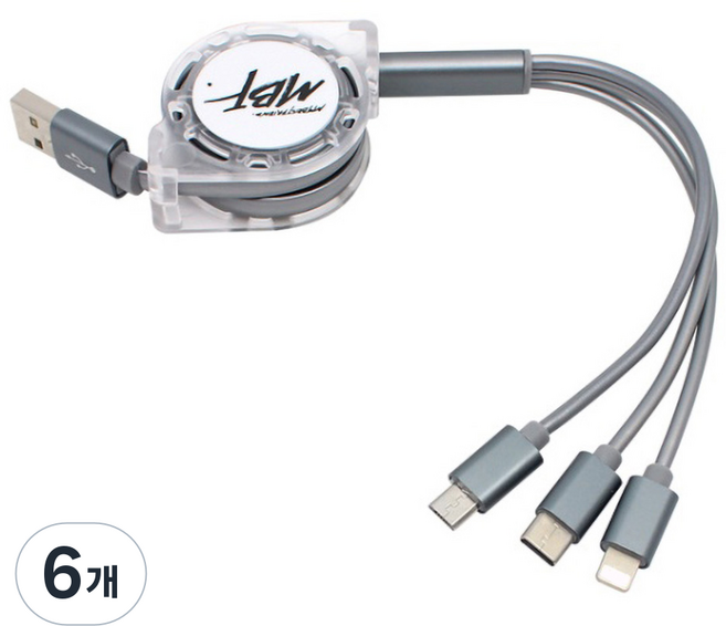MYBESTFRIEND USB 3合1多功能充電線 MBF-USB3IN1GY, 6個, 灰色, 1m