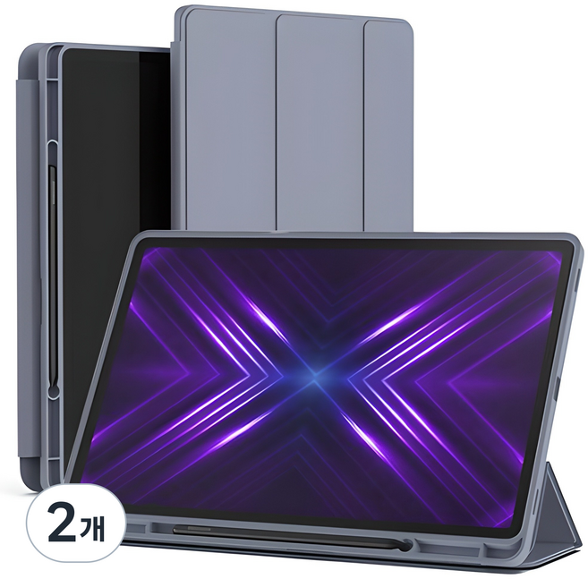 신지모루 스마트커버 펜슬 수납 태블릿 케이스, 라벤더 퍼플, 2개