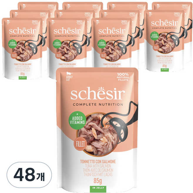 스케지어 어덜트 고양이 주식 파우치, 85g, 48개, 연어+참치