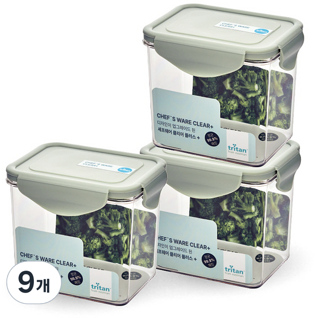 셰프웨어 클리어플러스 밀폐용기 직사각, 9개, 850ml