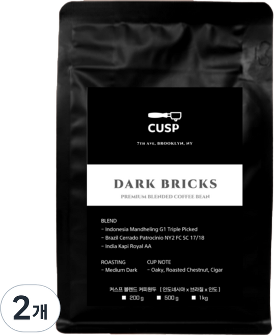 커스프 다크브릭스 블렌드 커피원두, 2개, 1kg, 모카포트