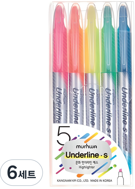 문화연필 언더라인S 형광펜 5종 세트, 5색, 6세트