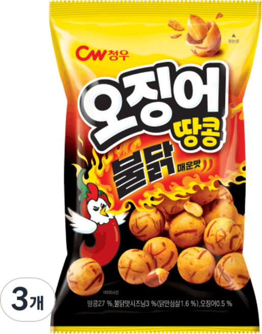 청우식품 오징어땅콩 불닭매운맛, 90g, 3개