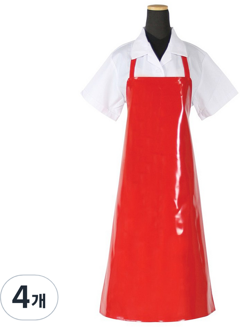 에이앤지 양면코팅 방수앞치마 중, 적색, 4개