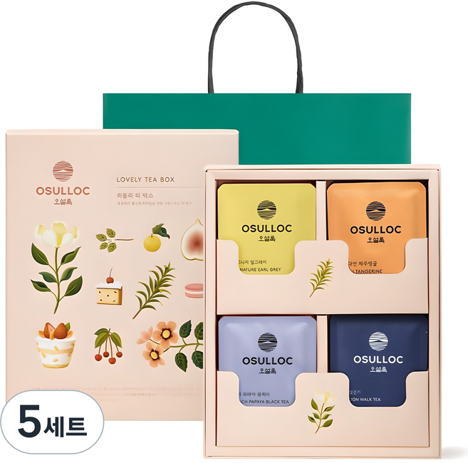 오설록 러블리 티 박스 선물세트, 웨딩그린티 3p + 달빛걷기 3p + 삼다연 제주영귤 3p + 레드파파야 블랙티 3p, 5세트