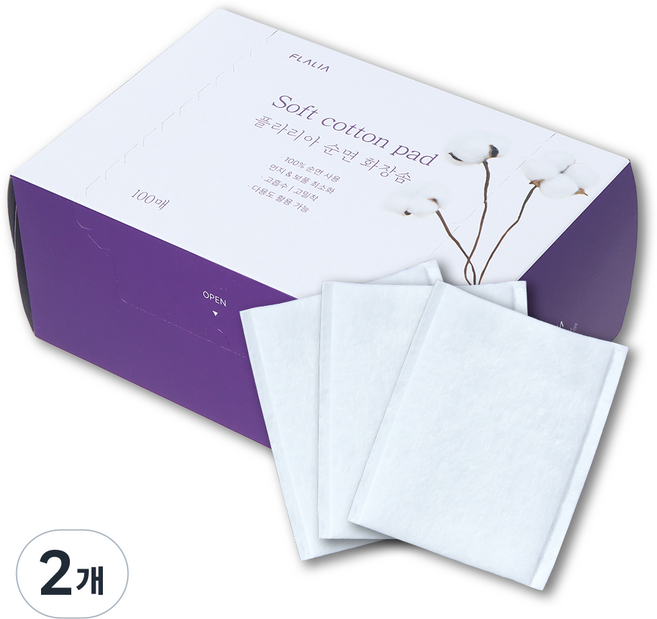 플라리아 순면 국산 화장솜 FCT-001, 2개, 100개입
