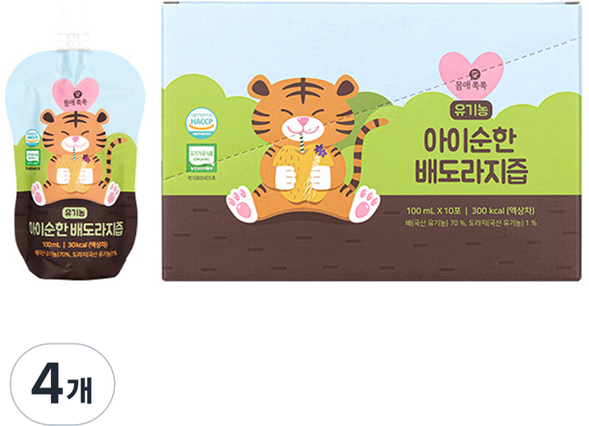 몸애쏙쏙 유기농 아이순한 배도라지즙 10p, 1L, 4개