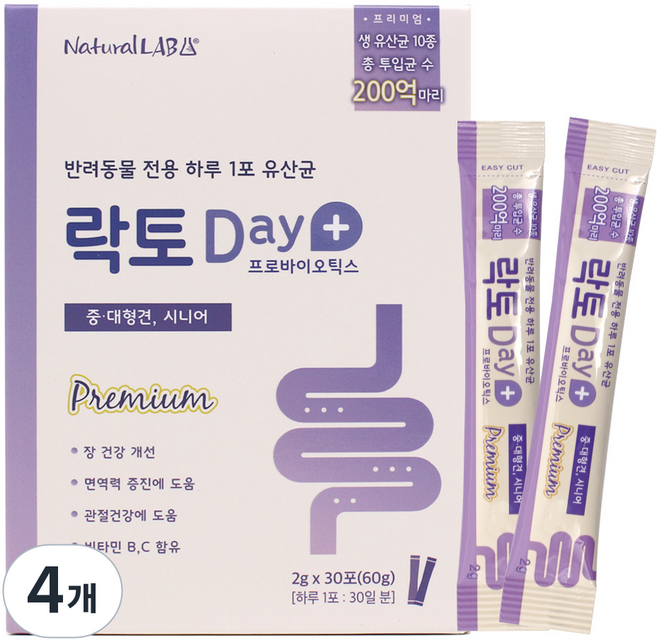 네츄럴랩 중대형견 시니어 락토데이 영양제 30p, 60g, 장건강/유산균, 4개
