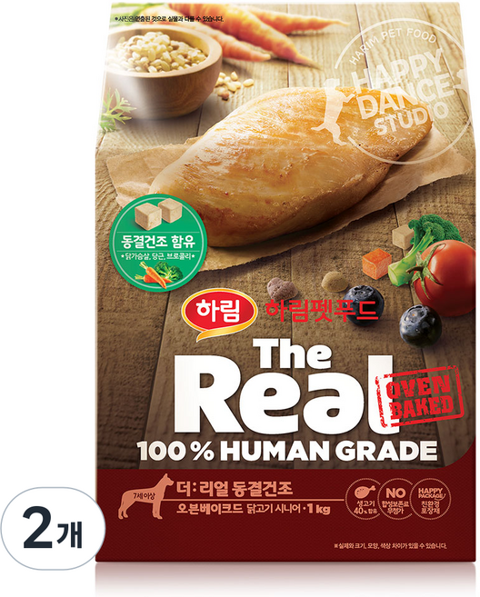 하림펫푸드 시니어 강아지 더리얼 오븐베이크드 동결건조 사료, 닭, 1kg, 2개