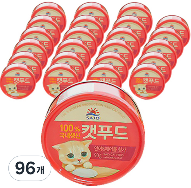 사조로하이캣푸드 고양이 간식캔, 혼합맛(연어/헤어볼), 90g, 96개