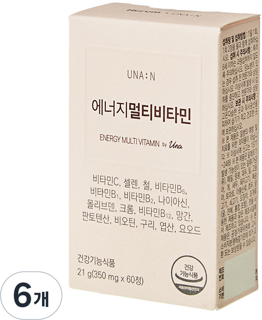 Hurum UNA-N 能量高含量多合一綜合維他命礦物質, 6個, 60錠